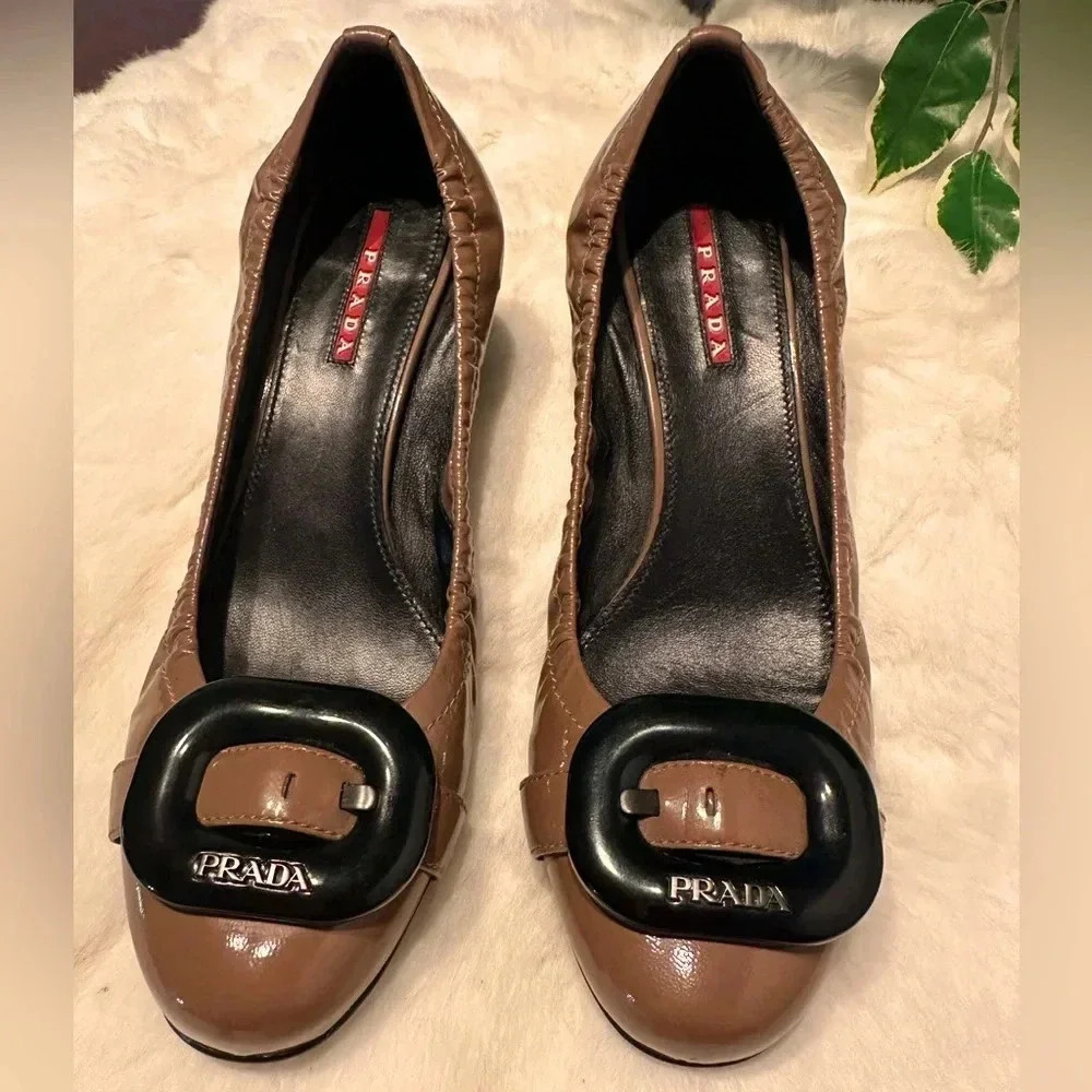 Prada patent leather buckle pumps size 38